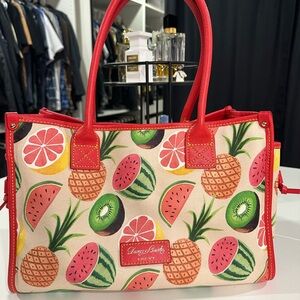 Dooney & Bourke Red and Cream Tropical Fruit Tote